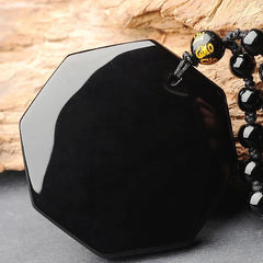 Chinese Obsidian Yin Yang Necklace Amulet Feng Shui Pendant Bead Chain 07FC0E-D4 - KOEEK
