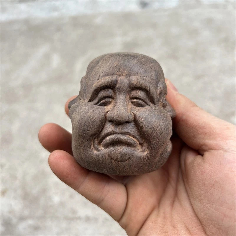 6.5cm Agarwood Handcarved Four Sided Buddha Statue Tea Pet Health Ball Ornament 07FC0E-D4 - KOEEK
