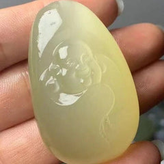 White Jade Rough Stone Hetian Blue Maitreya Buddha Attracts Wealth 07FC0E-D4 - KOEEK