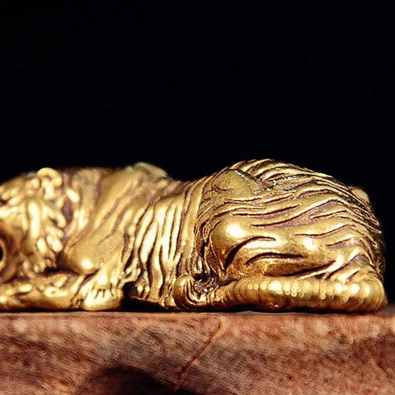 5.3cm Retro Brass Handcarved Tiger King Statue Paperweight Tea Pet Decoration 07FC0E-D4 - KOEEK