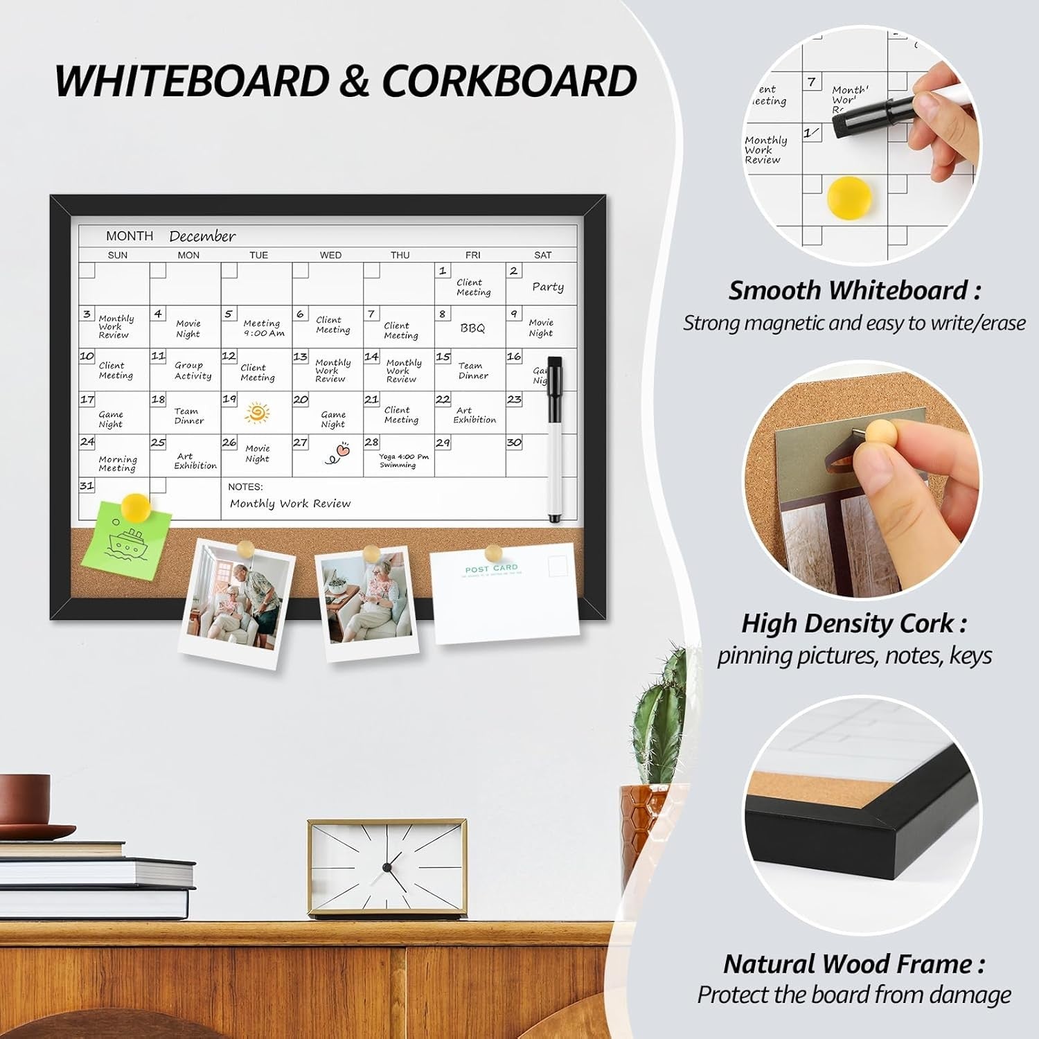 new MaxGear Dry Erase Board Calendar Whiteboard for Wall, 17” 13"W x 17"H, Black MAXGEAR - KOEEK
