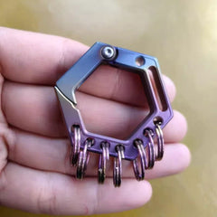 EDC Titanium Hexagon Key chain Carabiner Pendant Outdoor Connectors w/ 5 Rings 07FC0E-D4 - KOEEK