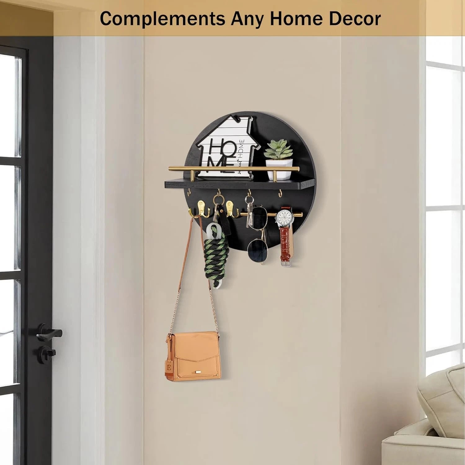 Wall-mounted key rack with shelves and hooks, mail organizer wall rack 07FC0E-D4 - KOEEK
