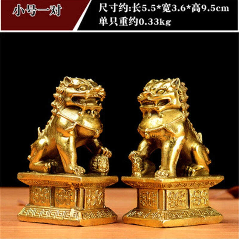 Feng Shui Chinese Bronze Lion Statue Copper Evil Guardian Door Fu Foo Dog A Pair 07FC0E-D4 - KOEEK