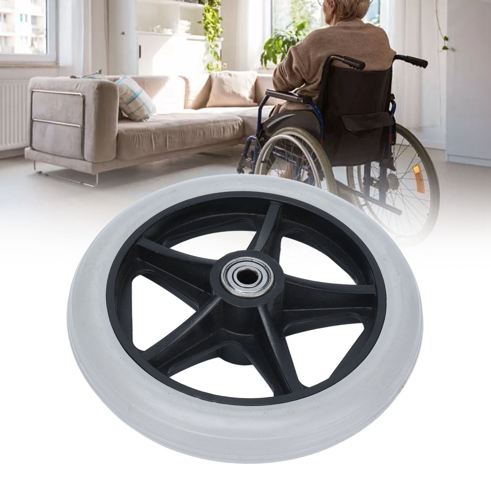 new 6in 5 Holes Solid Wheel PU Wheelchair Rollator Caster Hub 608ZZ Metal Bearing koeek - KOEEK