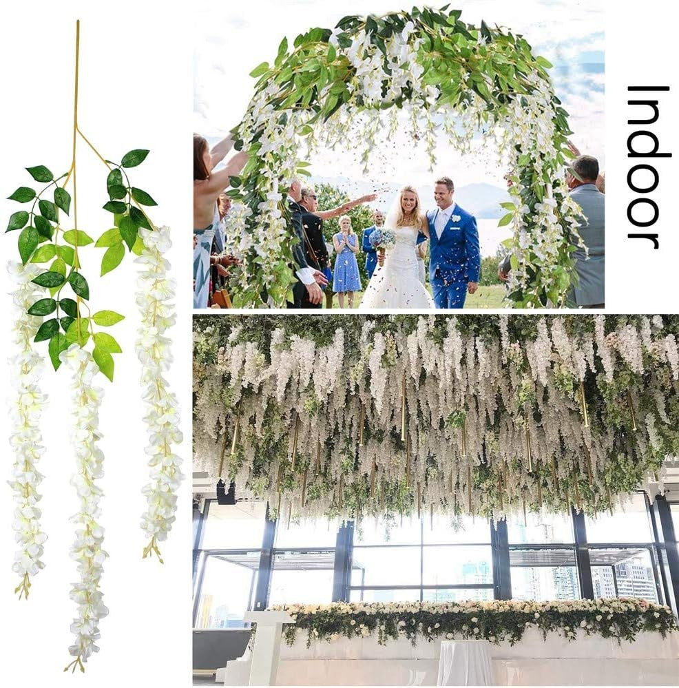 new 12Pcs Artificial Wisteria Flowers 3.6 Feet/Piece White Dense 12 PCS, 07FC0E-D4 - KOEEK