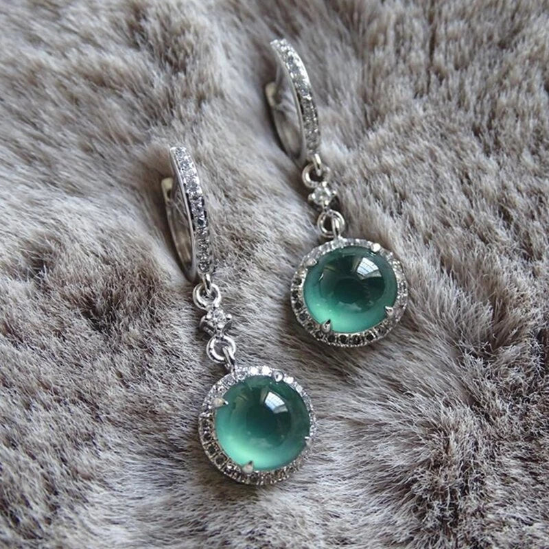 Natural Chrysoprase Long Earrings With Diamonds Fresh Noble Light 07FC0E-D4 - KOEEK