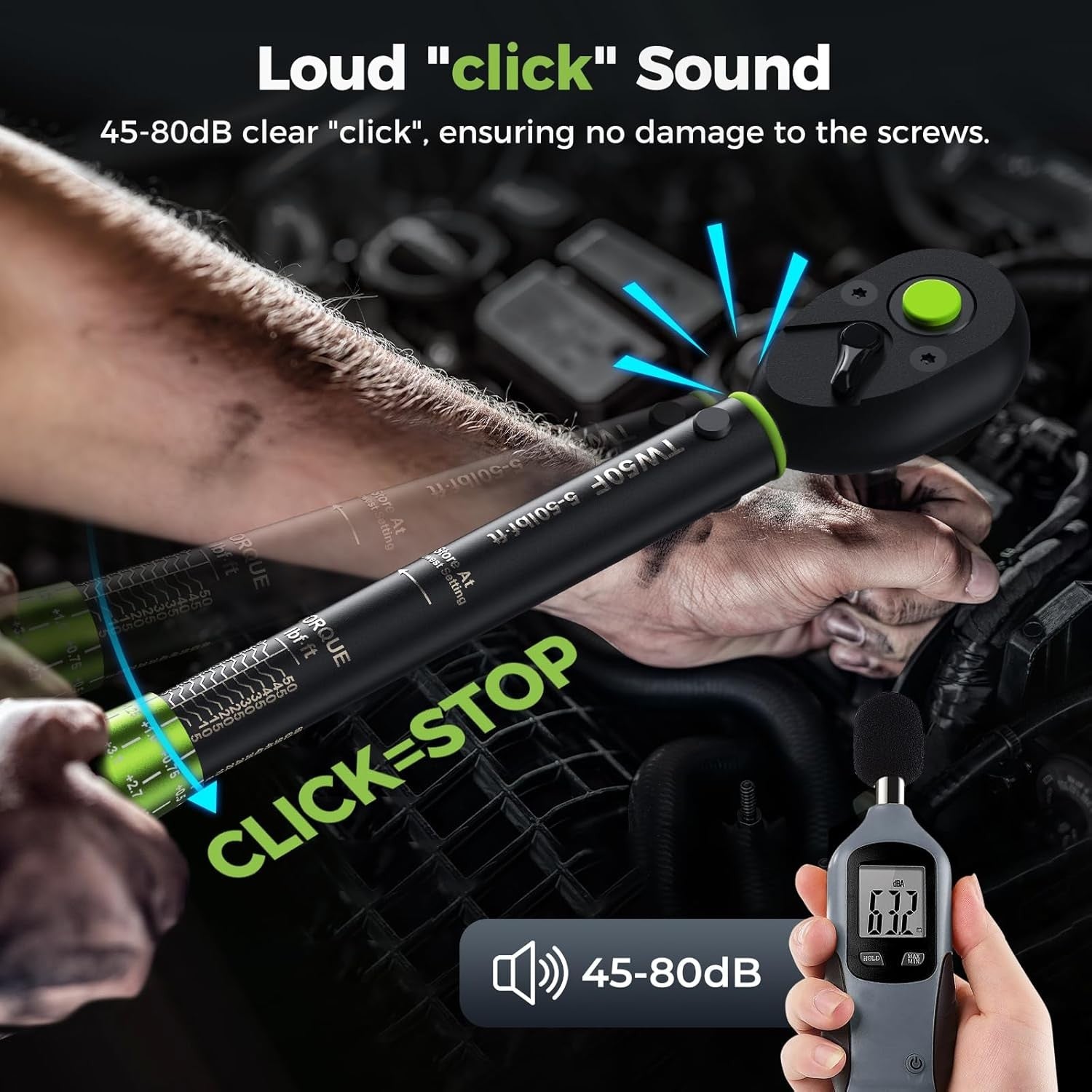 new 3/8-Inch Drive Click Torque Wrench - Inch (5-50ft.-lb.) Single, Green 07FC0E-D4 - KOEEK