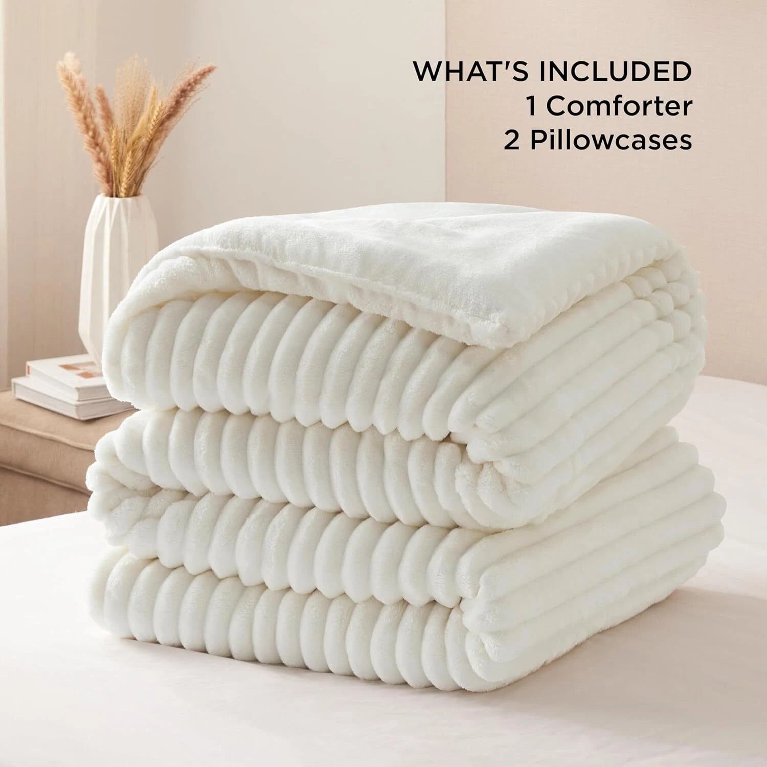 Queen Fluffy Comforter Set -3 pcs,1 plush queen comforter set with 2 pillowcases 07FC0E-D4 - KOEEK