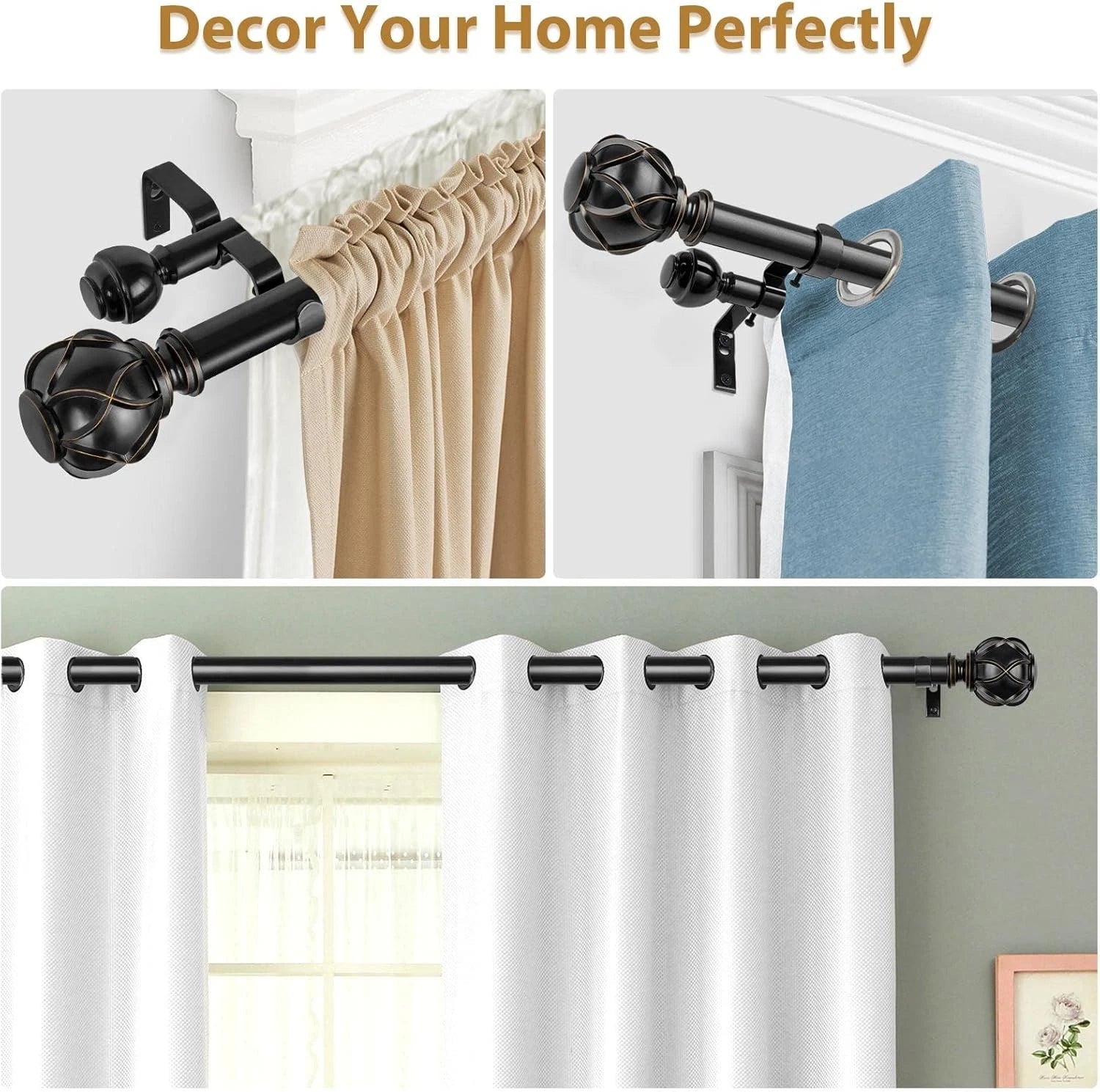 1-inch double curtain rod, suitable for 72 to 144 inches 07FC0E-D4 - KOEEK