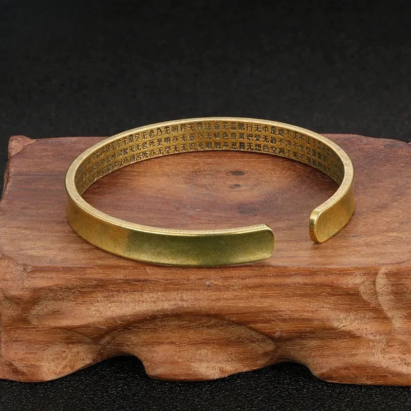 Vintage Brass Buddhist Six Character Mantra Bangles Heart Sutra Luck Bracelets 07FC0E-D4 - KOEEK