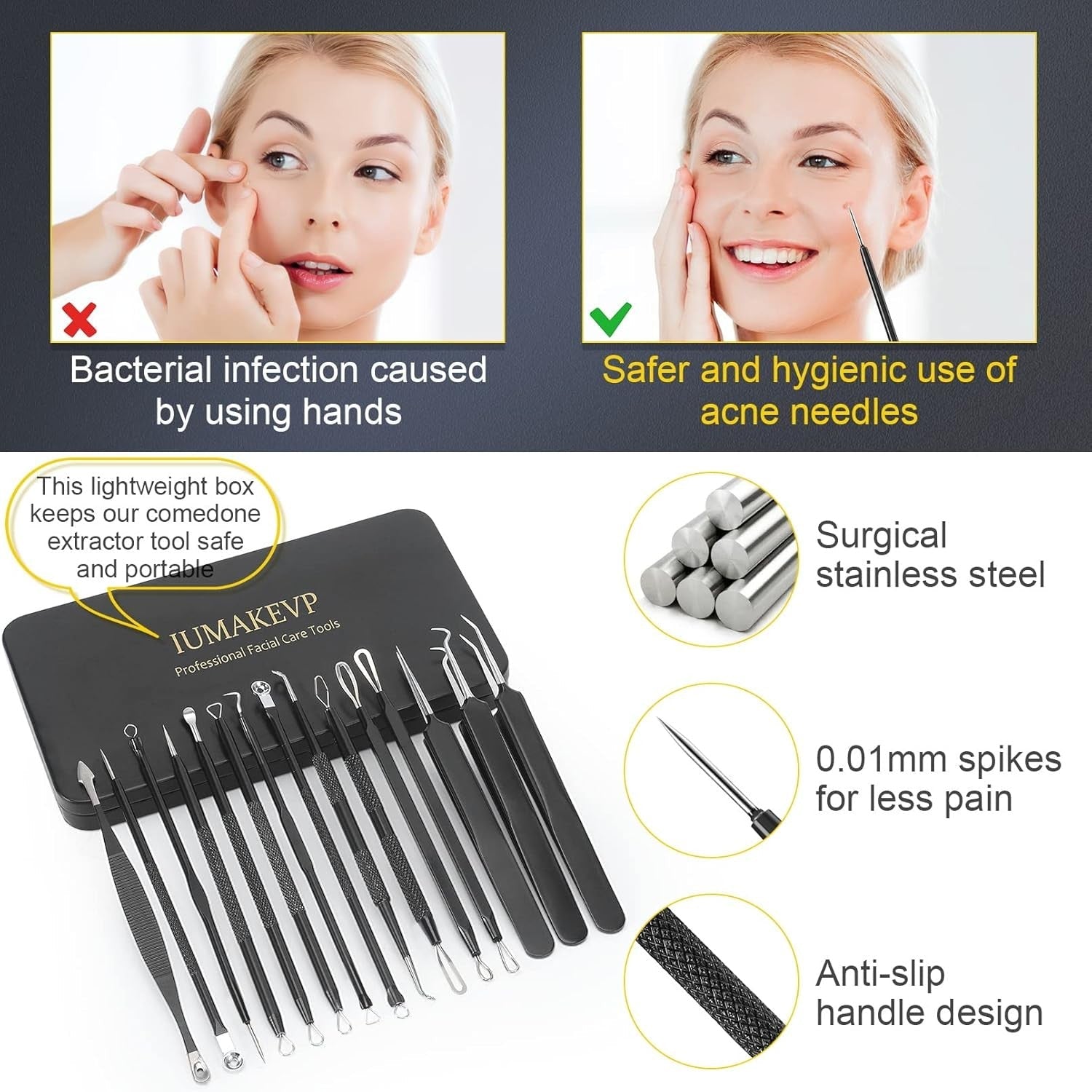 new Pimple Popper Tool Kit, IUMAKEVP 15 PCS Professional Stainless Steel Black IUMAKEVP - KOEEK