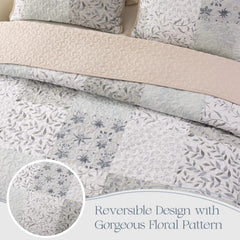 Reversible Quilt Set Queen Size, 3 Pieces Patchwork Gray All Season Bedspreads 07FC0E-D4 - KOEEK