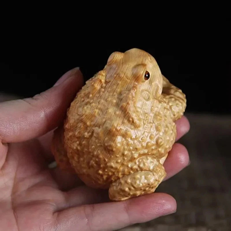 6.7cm Cypress Golden Toad Hand-carved Statue Chinese Mascot Wealth Luck Ornament 07FC0E-D4 - KOEEK