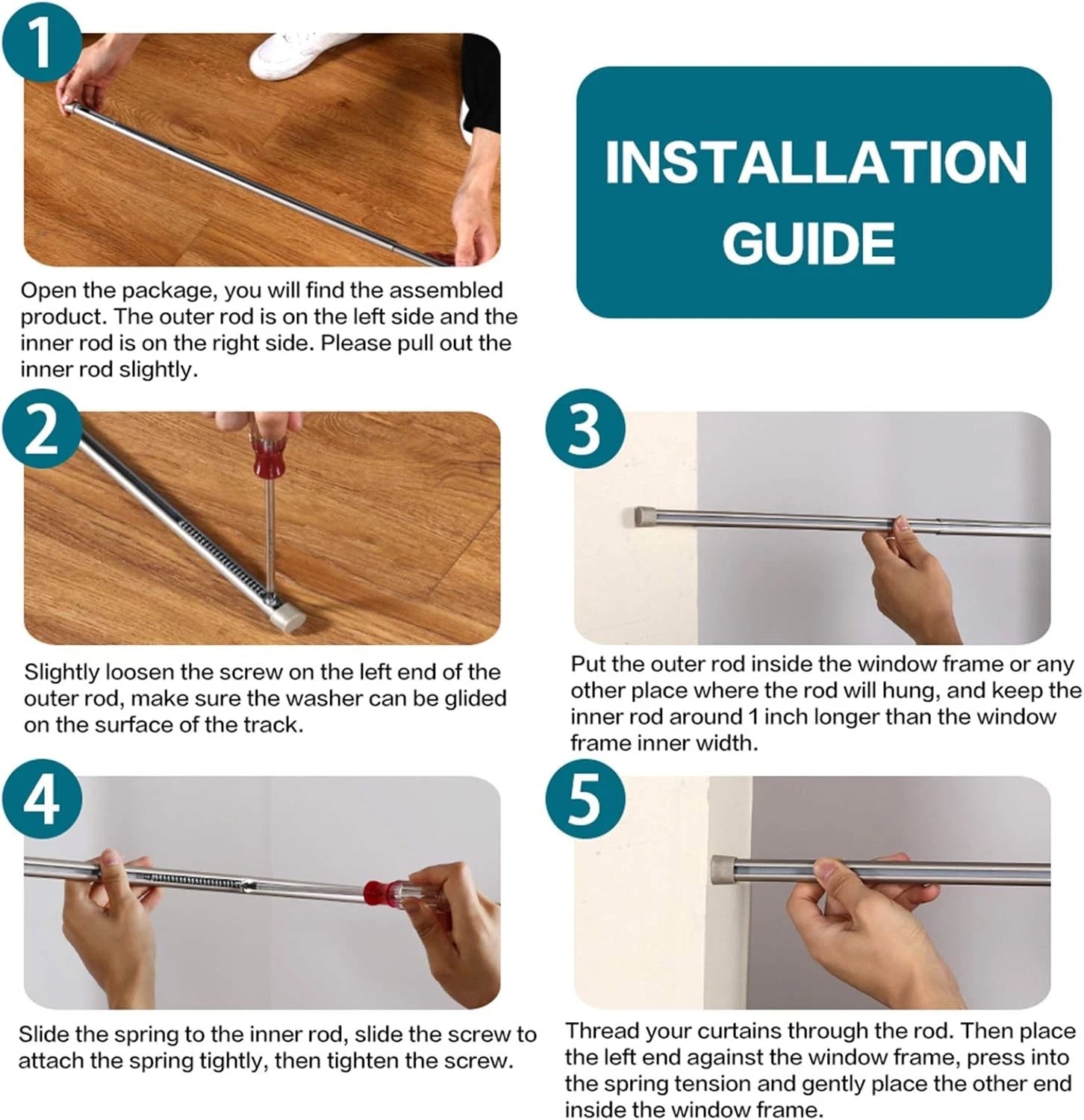 Tension rod elliptical spring curtain rod, adjustable length 07FC0E-D4 - KOEEK