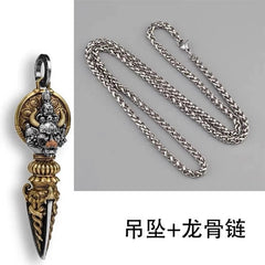 Vajra Necklace Men’s Silver Plated Vintage Pendant Protector Amulet Pendant 07FC0E-D4 - KOEEK