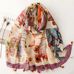 Women Tropical Floral Garden Stole Scarf Summer Spring Soft Neckerchief Shawl 07FC0E-D4 - KOEEK