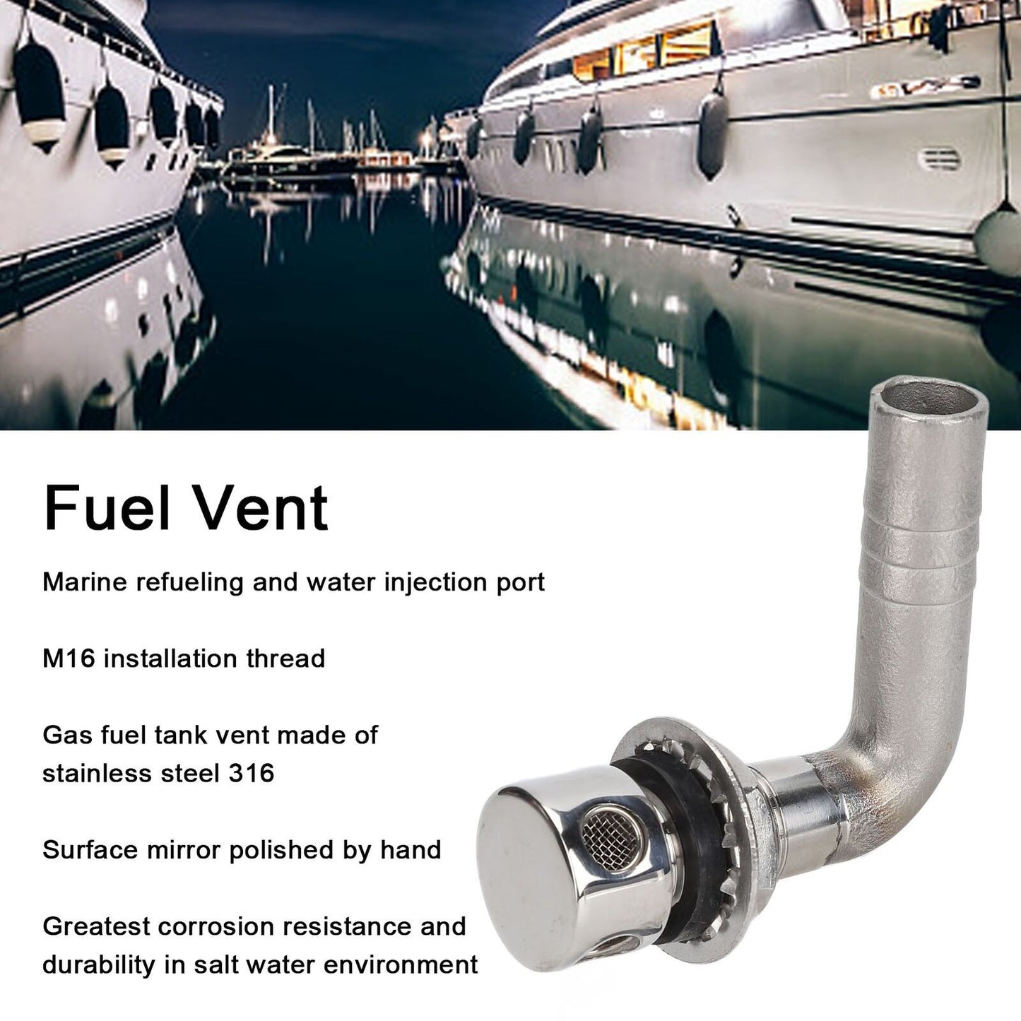 new Fuel Vent 90°316 Stainless Steel 4 Holes Marine Grade Gas Tank Yacht Fitting koeek - KOEEK