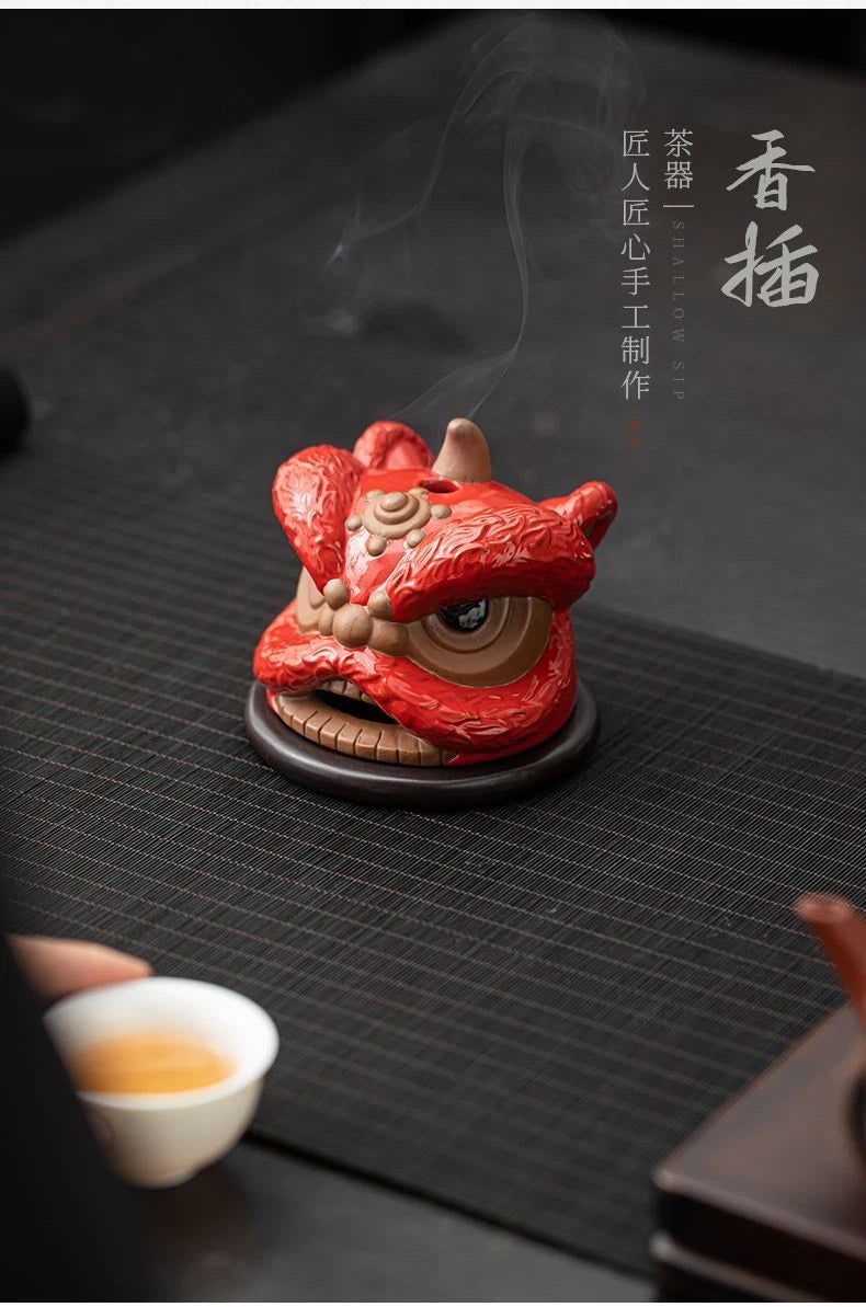 Chinese Style Lion Ceramic Incense Burner Holder Tea Ceremony Zen Desk Decor 07FC0E-D4 - KOEEK