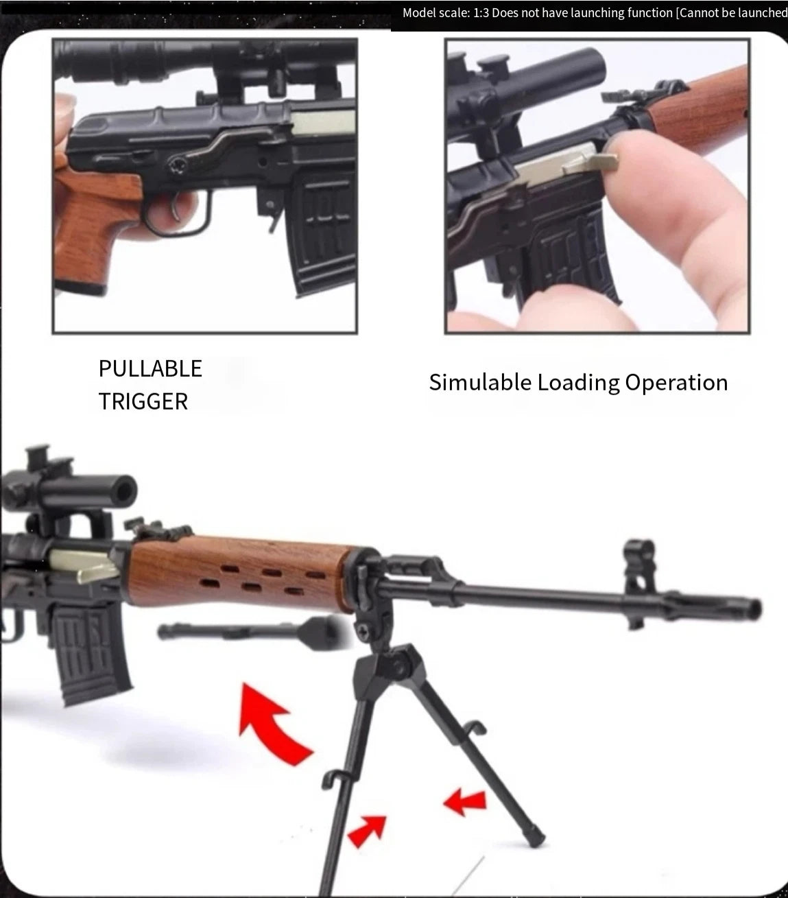 1/3 Scale SVD Sniper Rifle Metal Non-Firing Model Kit Removable Parts Display 07FC0E-D4 - KOEEK