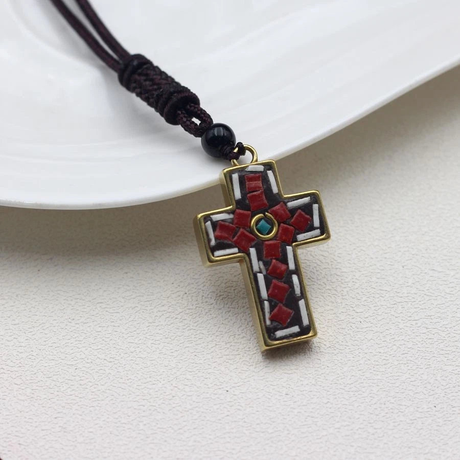 Himalayan Nepal Handmade Brass Cross Pendant Artisan Crafted With Decorative 07FC0E-D4 - KOEEK
