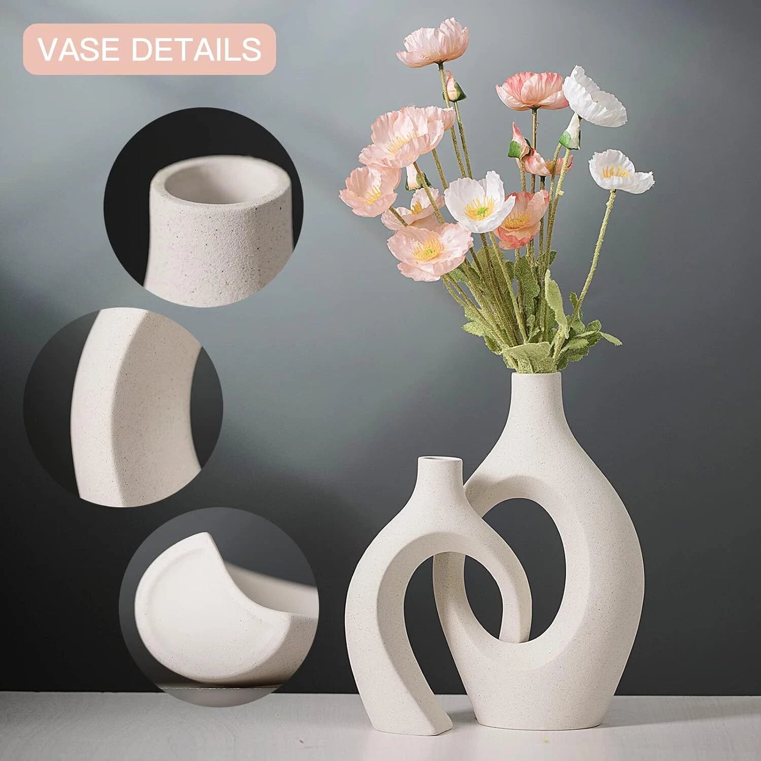 XL Beige Ceramic Vase Set of 2 for Modern Home Decor, Eclectic Entryway Modern 07FC0E-D4 - KOEEK