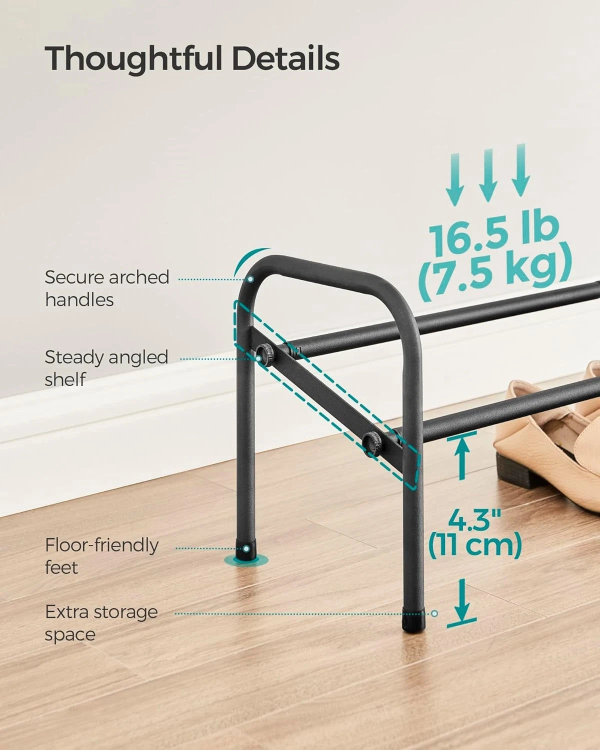 Expandable shoe rack, 1-tier shoe rack shelf, adjustable shoe rack 07FC0E-D4 - KOEEK
