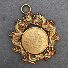 Gilding Pendant Double Dragon Copper Gilding Ornaments Gold Auspicious Pendant 07FC0E-D4 - KOEEK
