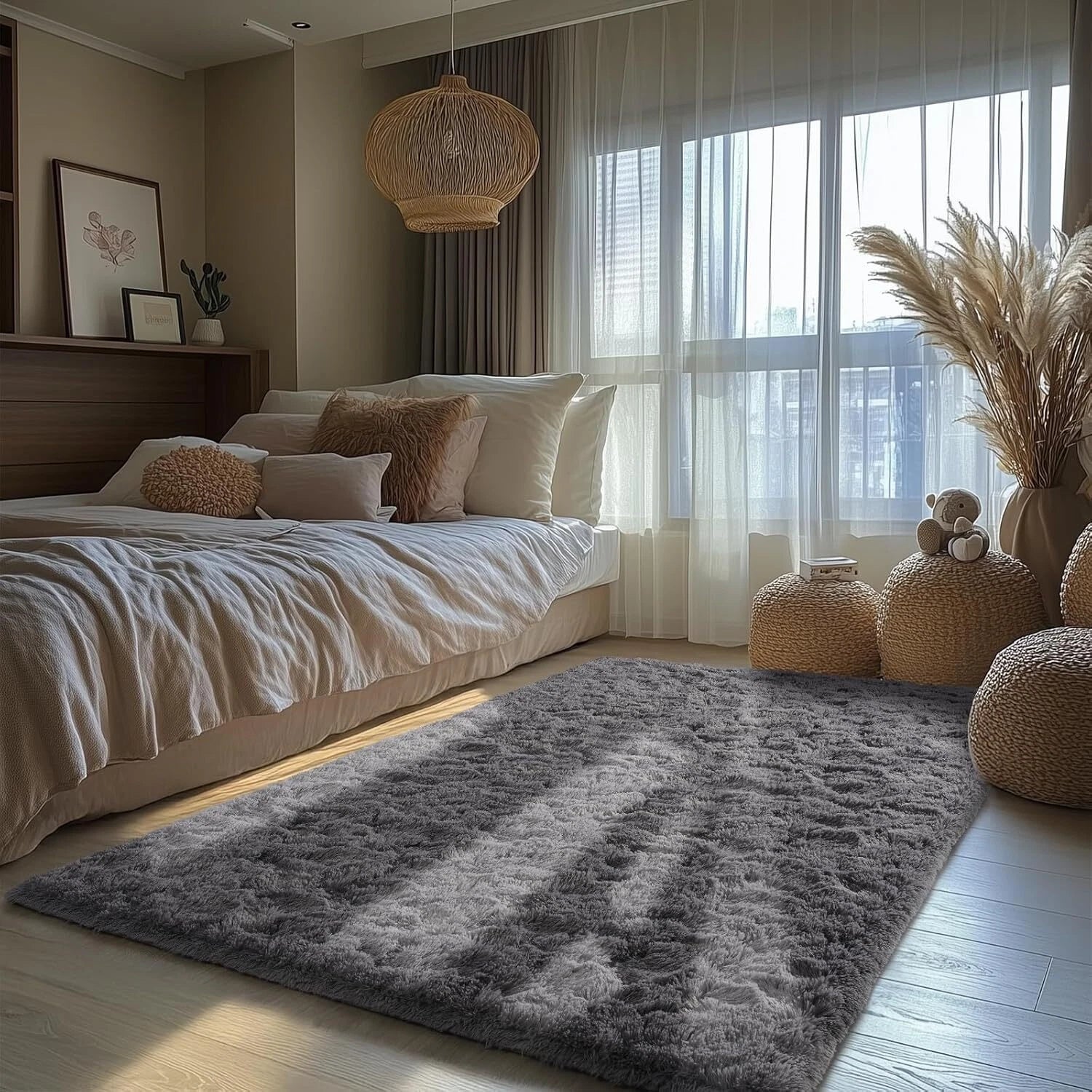 Area Rugs Living Room Grey Rugs for Bedroom 4x6 Carpet Fluffy Fuzzy Soft Shag 07FC0E-D4 - KOEEK