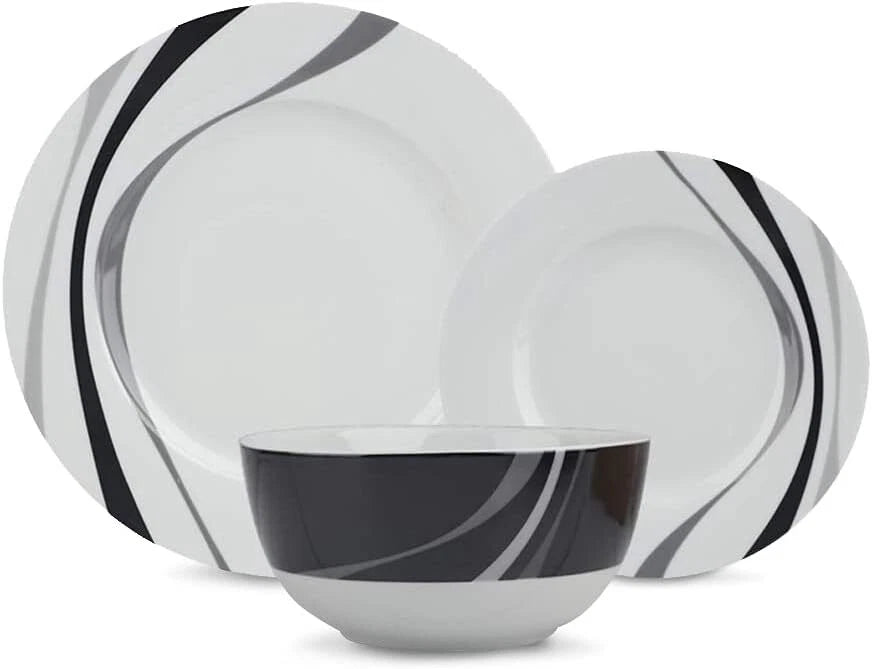 18 Piece Dinnerware Set, Plates, Dishes and Bowls, Serves 6, Swirl Color 07FC0E-D4 - KOEEK