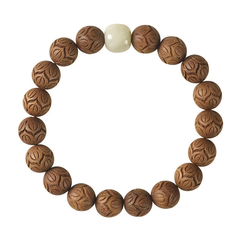 10mm  Lotus Wooden Bracelet Single Strand Artistic Men Women Accessory 07FC0E-D4 - KOEEK