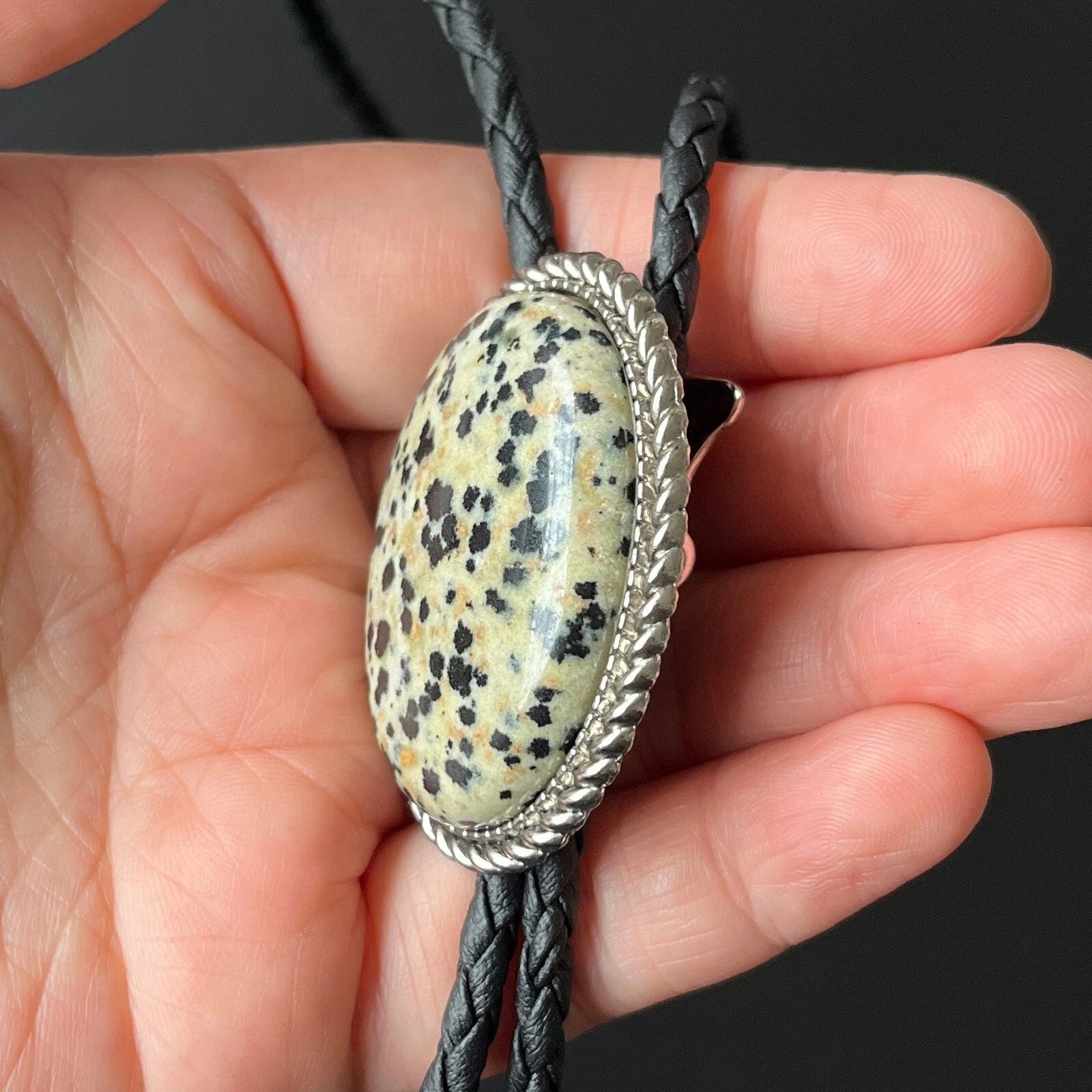 Natural Spotted Stone Bolo Tie Western Cowboy Vintage PU Rope Wedding Necklace 07FC0E-D4 - KOEEK