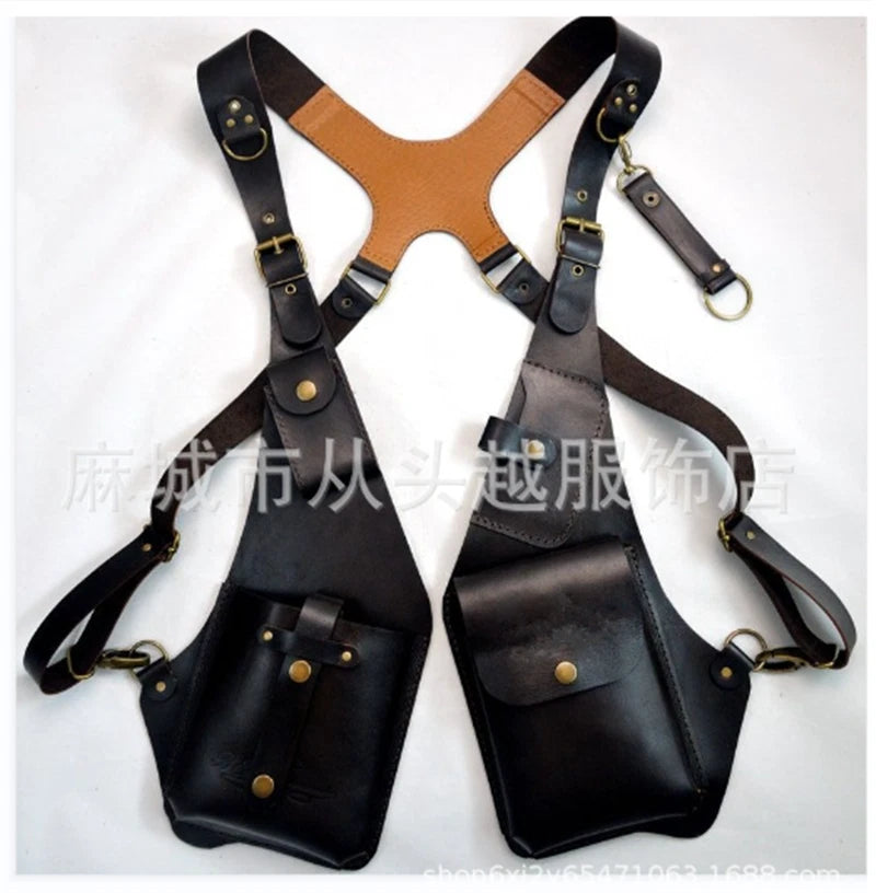 Steampunk Vintage PU Harness Bag Shoulder Double Phone Wallet Case Holster Bags 07FC0E-D4 - KOEEK