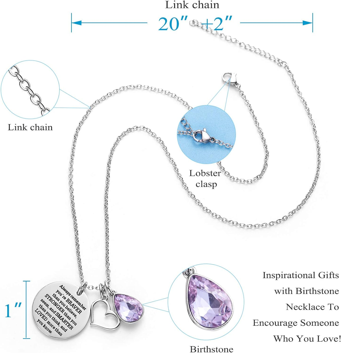 ny Du er modigere end du tror Awareness Halskæde Birthstone Graduation Gift Be