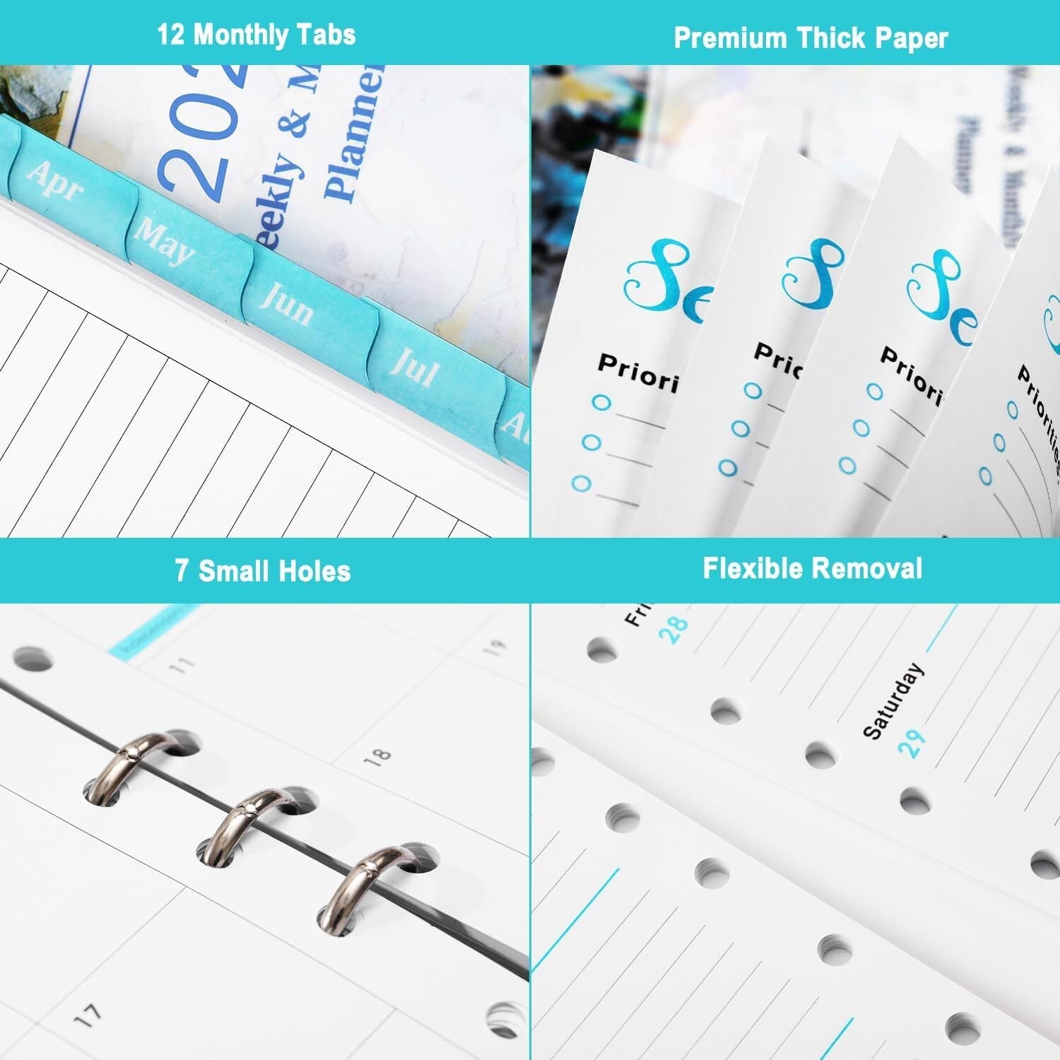 new 2025 Planner Refills - Inserts with 7-Hole Punched, 5-1/2" multicolor 07FC0E-D4 - KOEEK