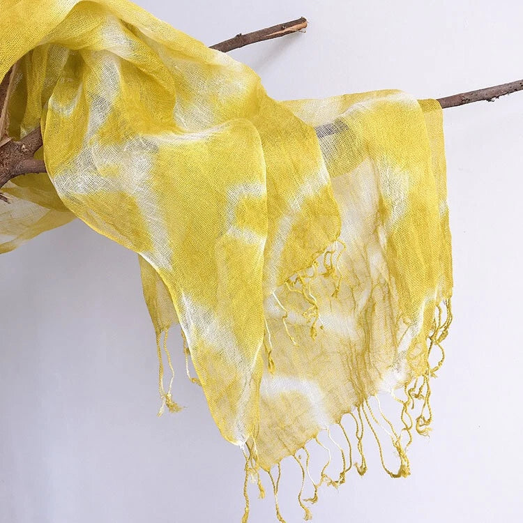 Mens  Flax Linen Tasseled Fairy Tie-dyed Unisex Spring Shawl Bandana Wrap 07FC0E-D4 - KOEEK