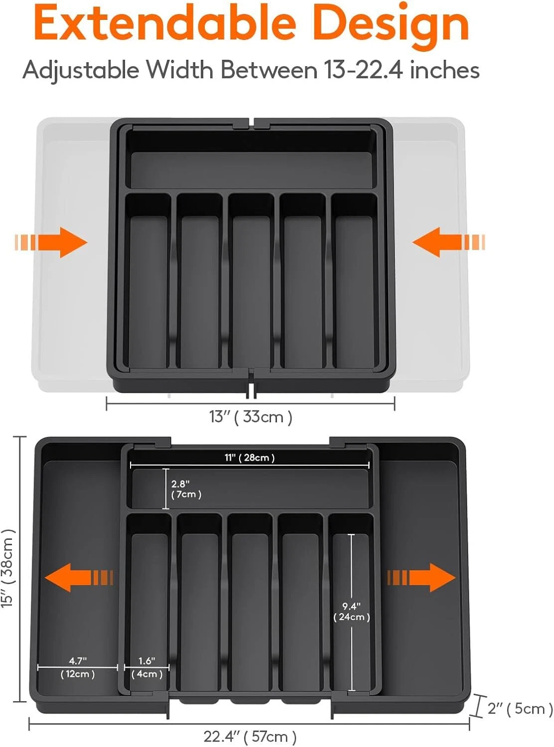 Silverware Drawer Organizer, Expandable Utensil Tray for Kitchen, BPA Free 07FC0E-D4 - KOEEK