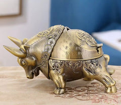 Vintage Bull Ashtray with Lid Cigar Cigarettes Metal Ashtray Windproof Ash Tray 07FC0E-D4 - KOEEK