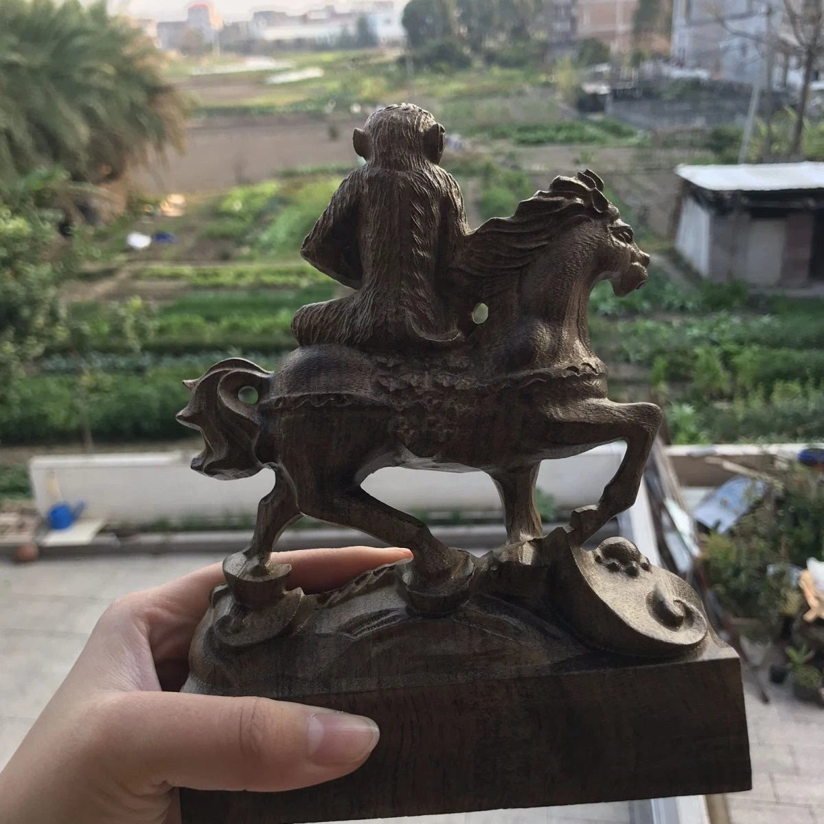 18x14cm Vietnamese Agarwood Carved Wealth Figurine Feng Shui Decor Sculpture 07FC0E-D4 - KOEEK
