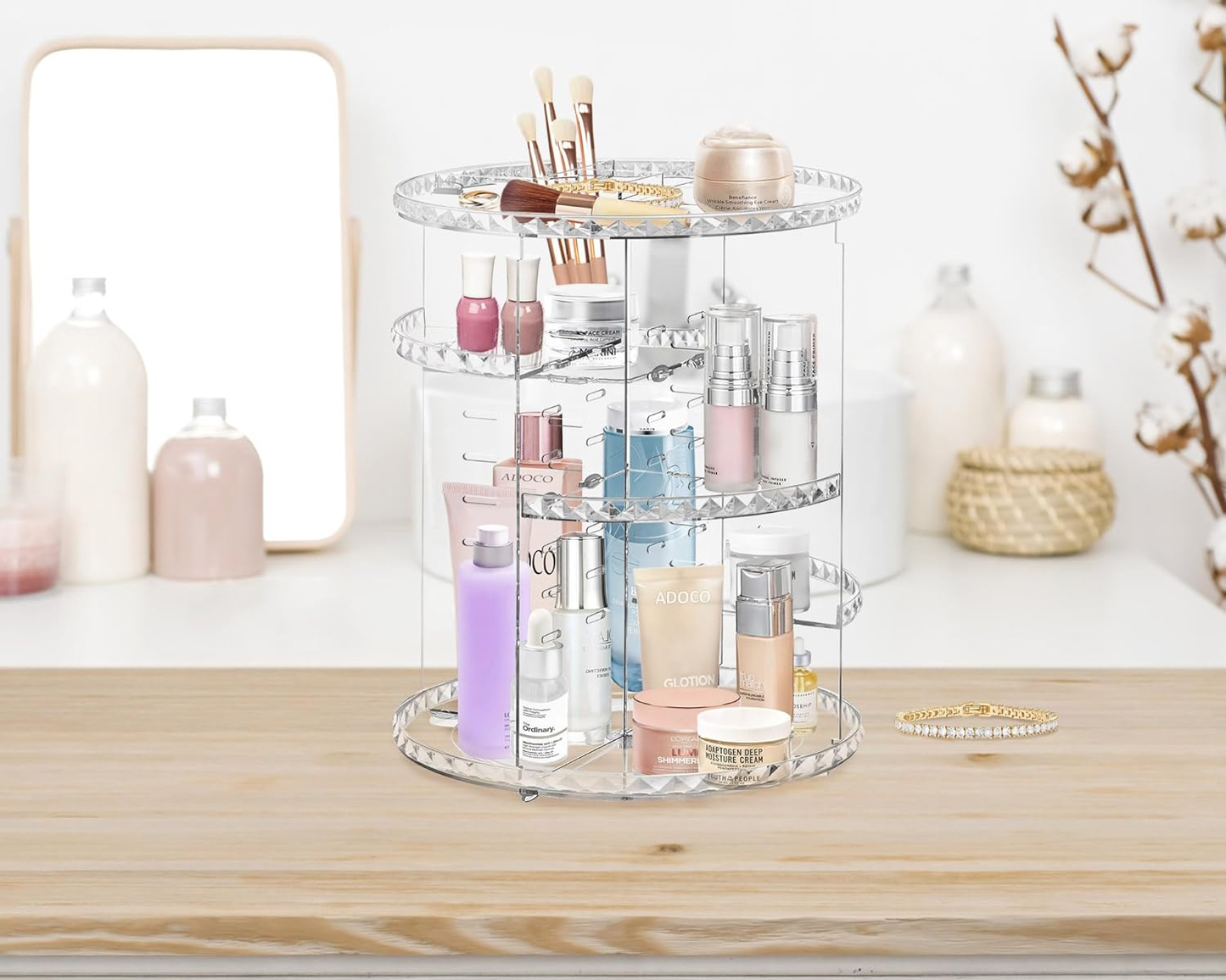 ny 360° Roterende Makeup Organizer Benkeplate, Justerbar Hudpleie Organizer Cosmet