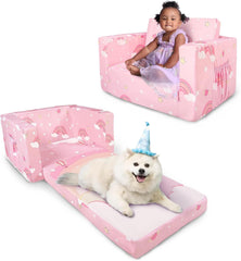 new Kids Couch, 2-in-1 Toddler Sofa Fold Out, Soft Chair for Pink Unicorn 07FC0E-D4 - KOEEK