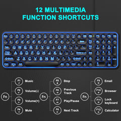 new Large Print Backlit Keyboard, Wired USB Lighted Computer Multi-color 07FC0E-D4 - KOEEK