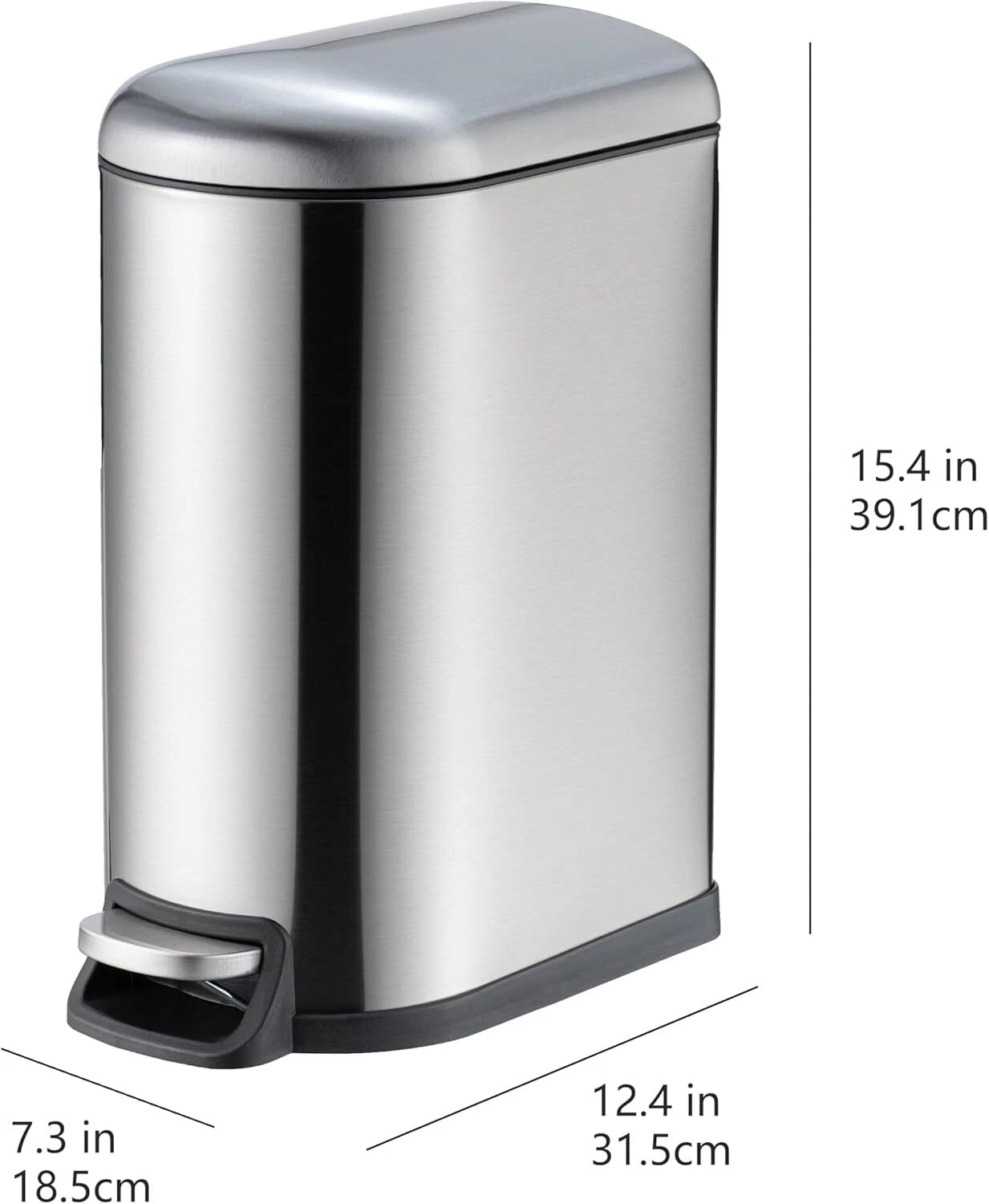 Compact trash can with lid and soft close foot pedal, brushed stainless steel 07FC0E-D4 - KOEEK