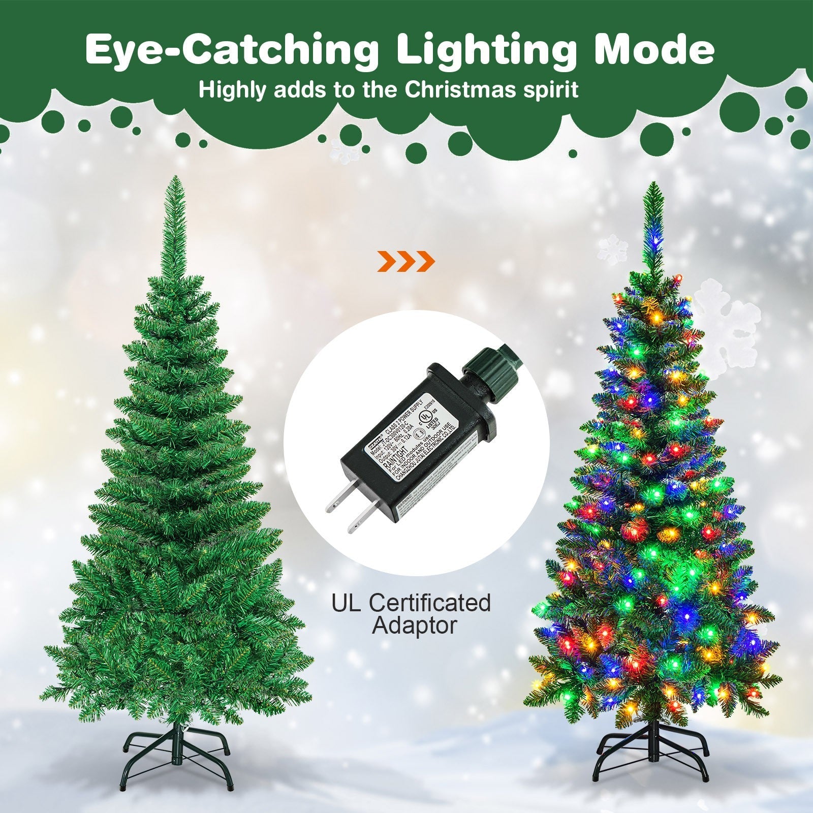 4.5ft Pre-Lit Hinged Artificial Fir Pencil Christmas Tree w/150 Multicolor Light 07FC0E-D4 - KOEEK