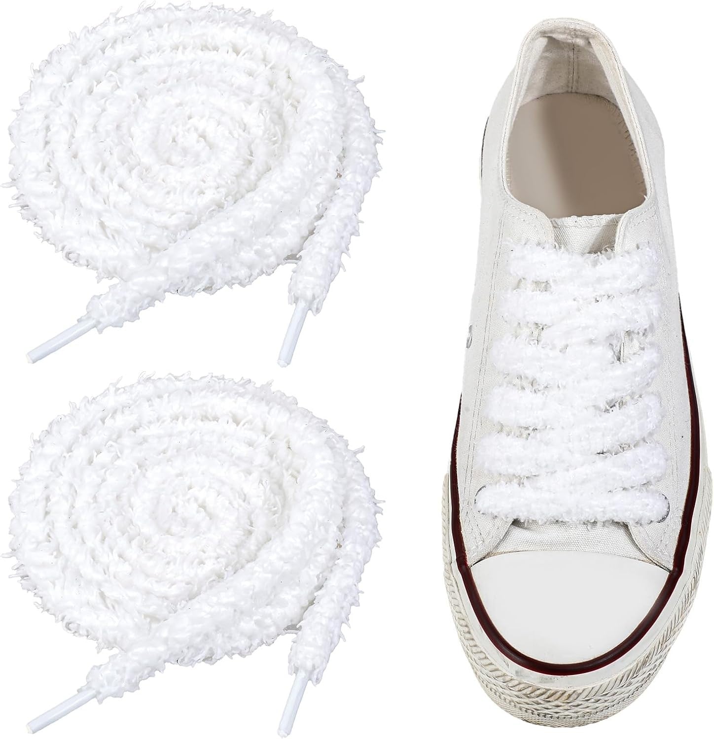 new 2 Pair Fuzzy Flat Shoe Laces Soft White Plush Thick Shoelace 55inch, 07FC0E-D4 - KOEEK