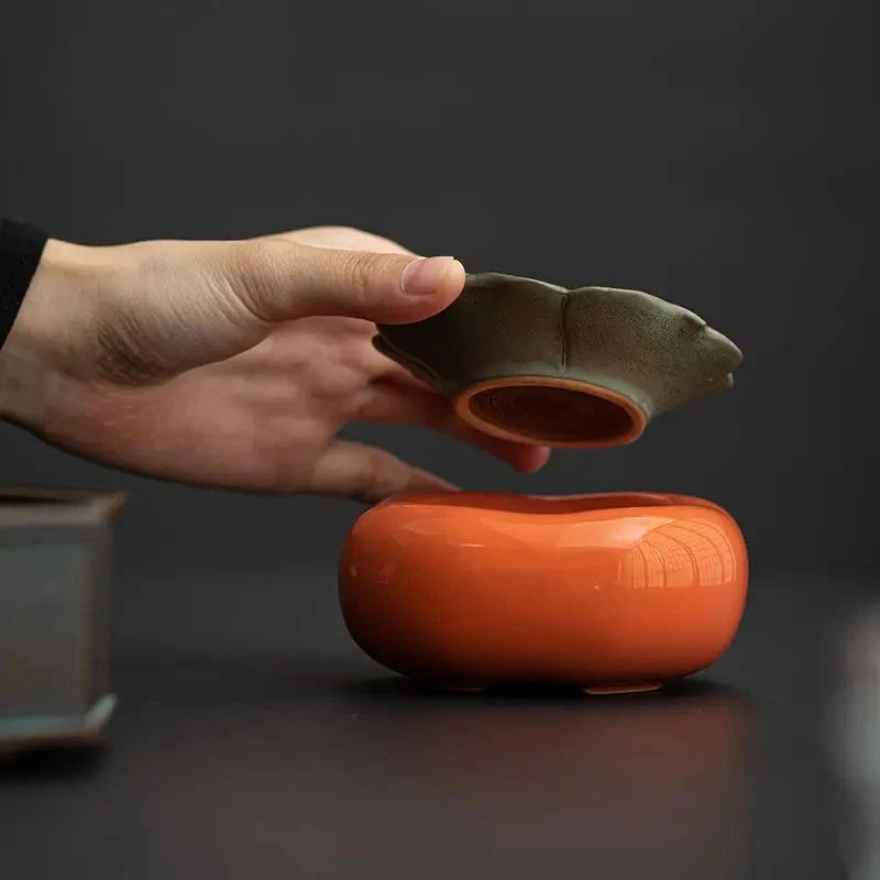 10cm Ceramic Persimmon Ruyi Tea Filter Chinese Retro Kung Fu Tea Set Accessories 07FC0E-D4 - KOEEK