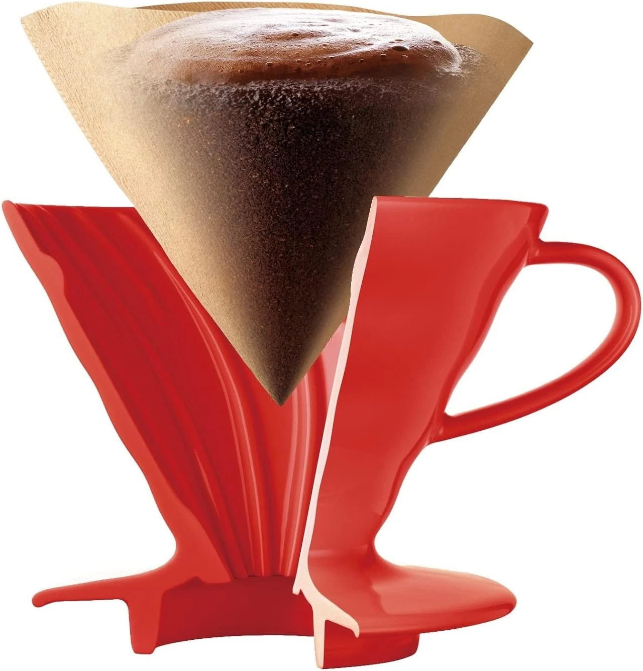 Ceramic red coffee filter cup, suitable for 1-4 cups of coffee. 07FC0E-D4 - KOEEK