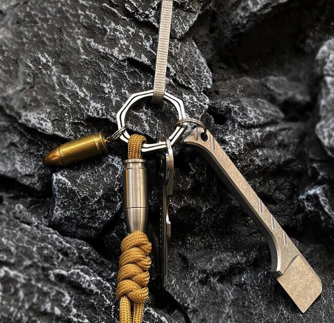 Titanium Crowbar Pry Bar Screwdriver Keychain Pendants EDC Multi-Function Tool 07FC0E-D4 - KOEEK