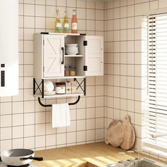 Rustic medicine cabinet with two barn doors, wooden wall-mounted 07FC0E-D4 - KOEEK