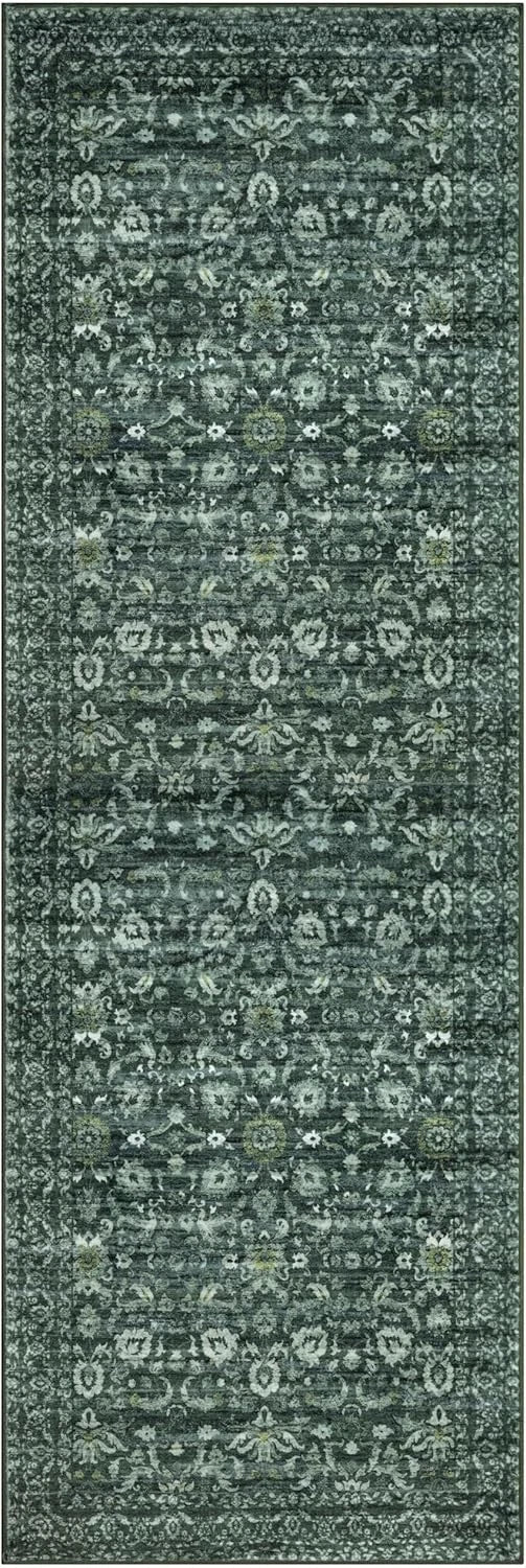 Vintage Floral 2x6 Rug, Dark Green Machine Washable Kitchen Rug 07FC0E-D4 - KOEEK